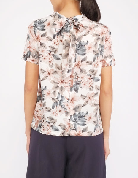 Becca Mock Neck Top (White Floral)