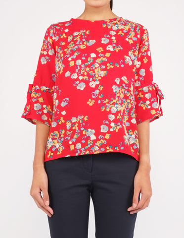 Bettina Flare Sleeves Top (Red Floral)