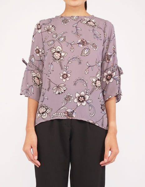 Bettina Flare Sleeves Top (Grey Floral)