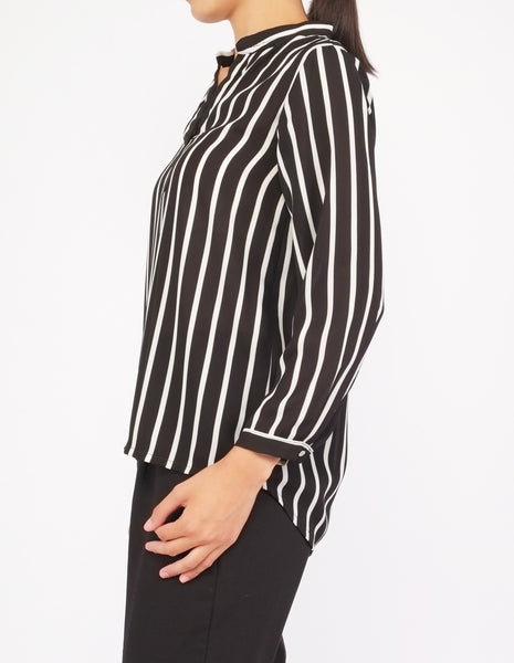 Brenna Split Neckline Top (Black Striped)