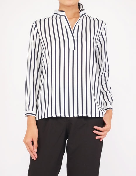 Brenna Split Neckline Top (White Striped)