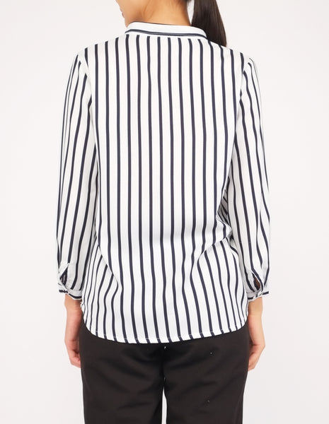 Brenna Split Neckline Top (White Striped)