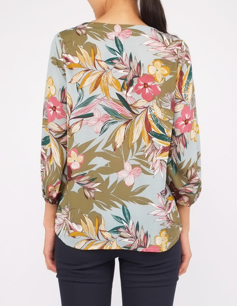 Bristol V-Neck Top (Green Floral)