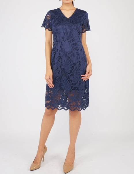 Elina Lace Sheath Dress (Navy)