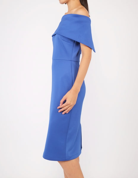 Evita Off-Shoulder Midi Dress (Royal Blue)