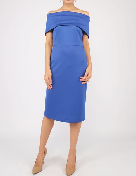 Evita Off-Shoulder Midi Dress (Royal Blue)