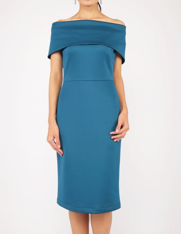 Evita Off-Shoulder Midi Dress (Teal)