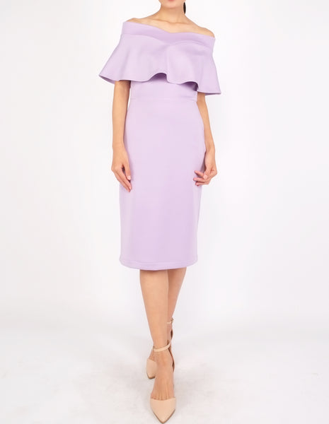 Ember Flounce Off-Shoulder Dress (Lavender)