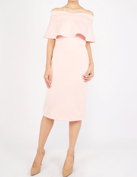 Ember Flounce Off-Shoulder Dress (Peach)