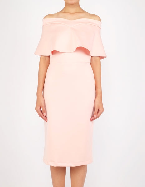 Ember Flounce Off-Shoulder Dress (Peach)