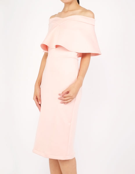 Ember Flounce Off-Shoulder Dress (Peach)