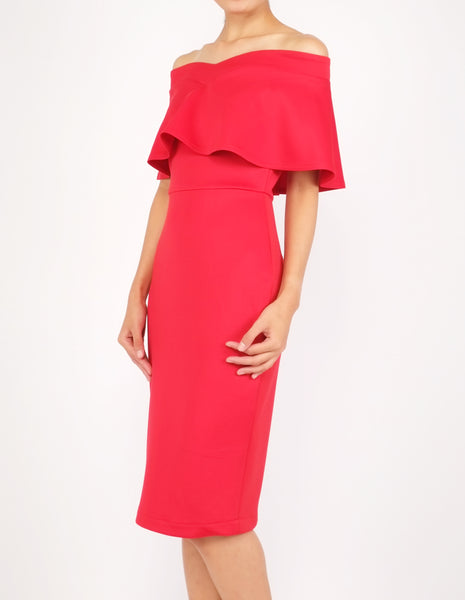 Ember Flounce Off-Shoulder Dress (Red)
