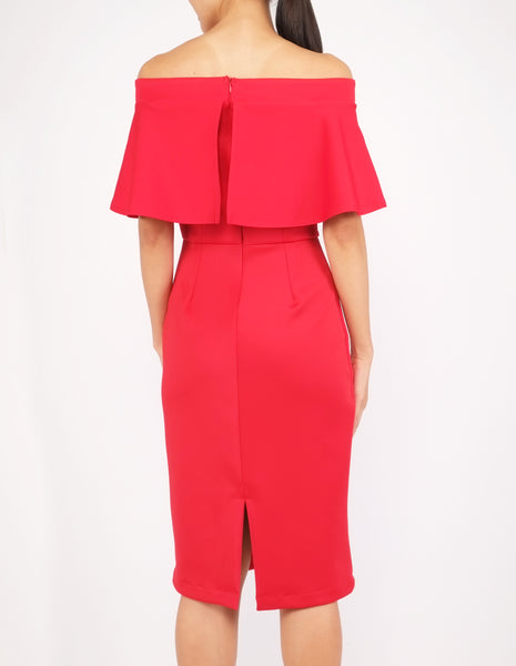 Ember Flounce Off-Shoulder Dress (Red)