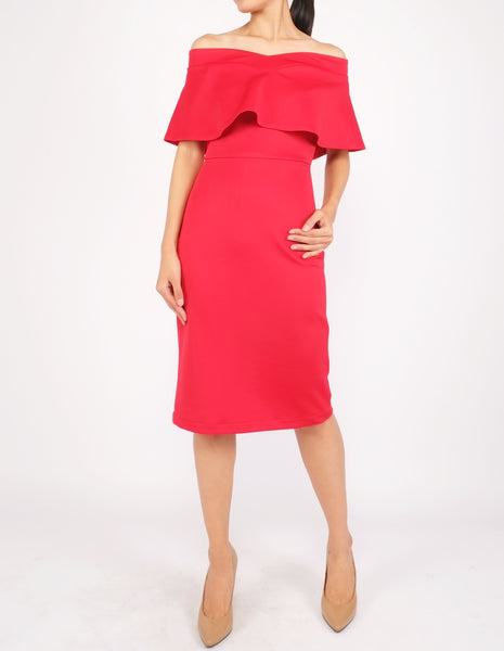 Ember Flounce Off-Shoulder Dress (Red)