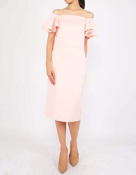 Eris Flounce Sleeves Midi Dress (Peach)