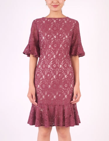 Elaine Lace Flounce Dress (Plum)