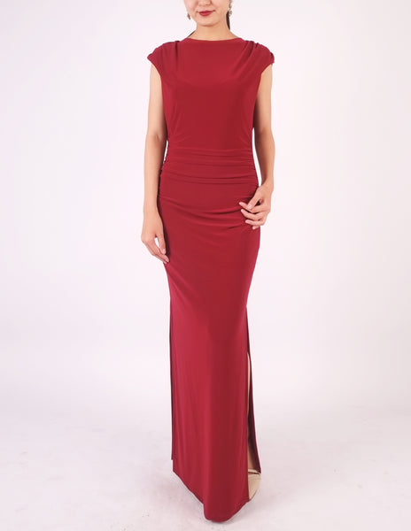 Eliana Cowl Back Maxi Dress (Maroon)