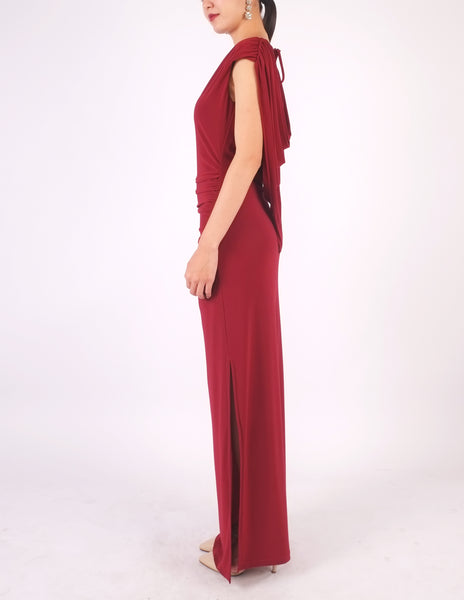 Eliana Cowl Back Maxi Dress (Maroon)