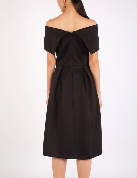Elinor Off-Shoulder Midi Dress (Black)