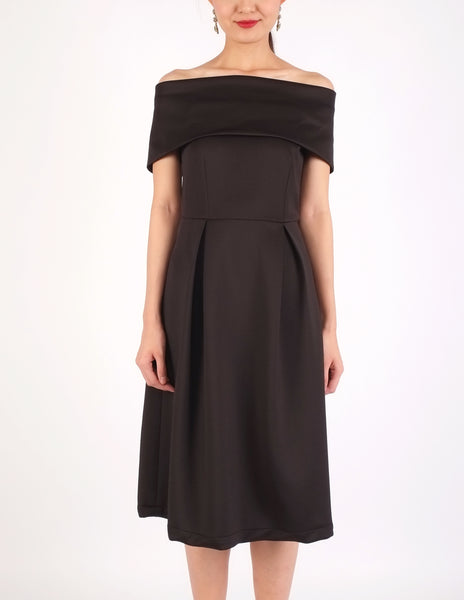 Elinor Off-Shoulder Midi Dress (Black)