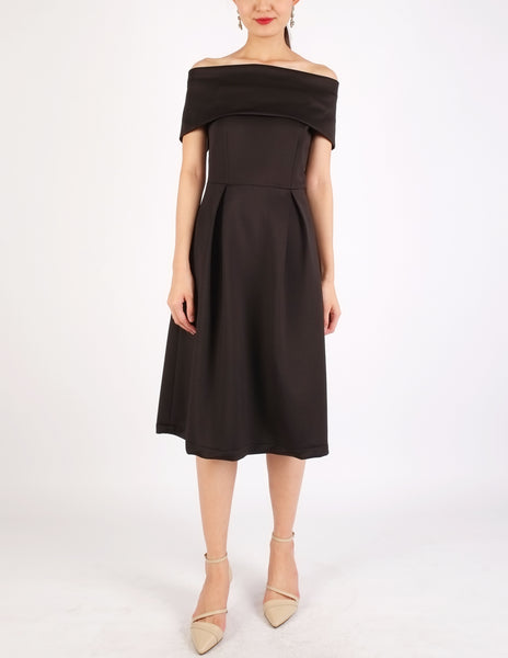 Elinor Off-Shoulder Midi Dress (Black)