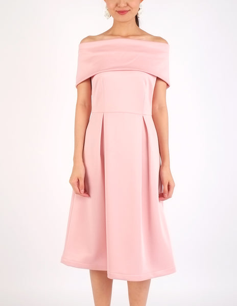 Elinor Off-Shoulder Midi Dress (Peach)