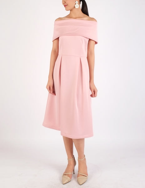 Elinor Off-Shoulder Midi Dress (Peach)