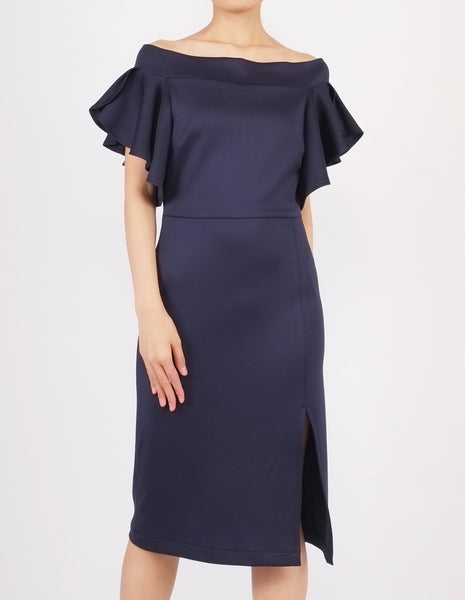 Ellis Off-Shoulder Midi Dress (Navy)