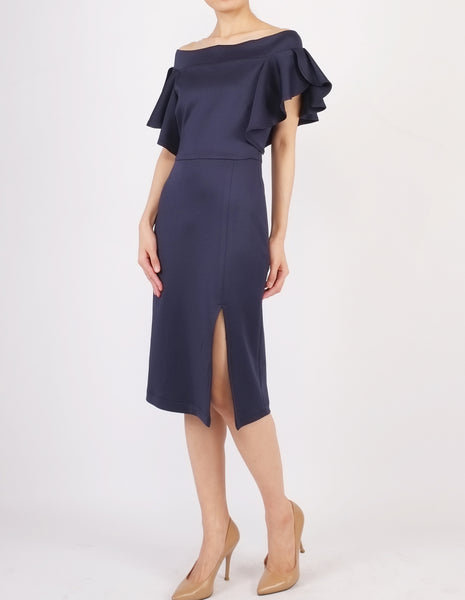 Ellis Off-Shoulder Midi Dress (Navy)