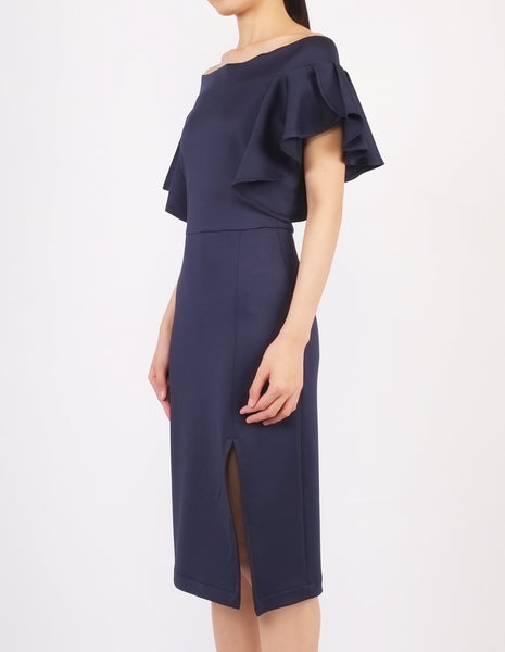 Ellis Off-Shoulder Midi Dress (Navy)