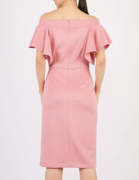 Ellis Off-Shoulder Midi Dress (Pink)