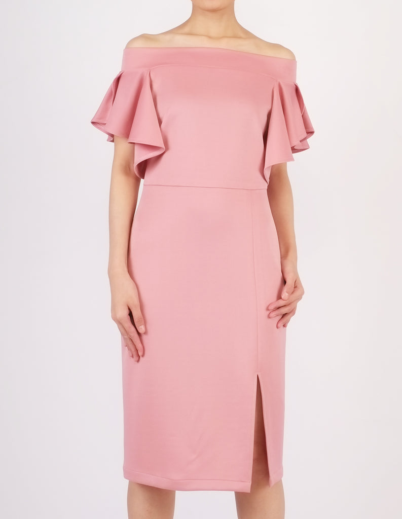 Ellis Off-Shoulder Midi Dress (Pink)