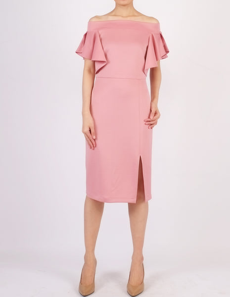 Ellis Off-Shoulder Midi Dress (Pink)