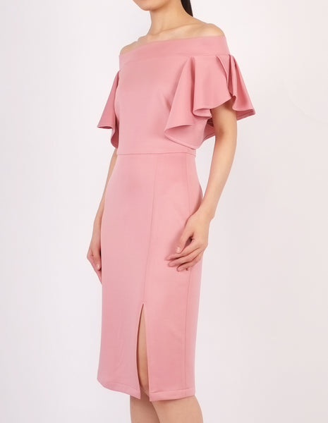 Ellis Off-Shoulder Midi Dress (Pink)