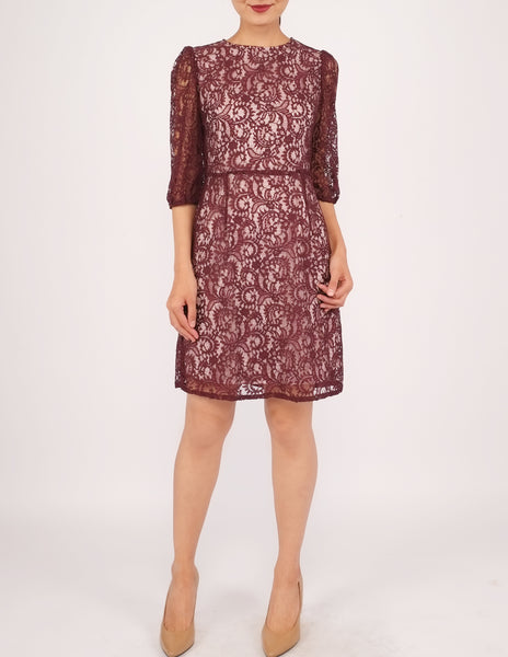 Elvie 3/4 Sleeves Lace Dress (Plum)