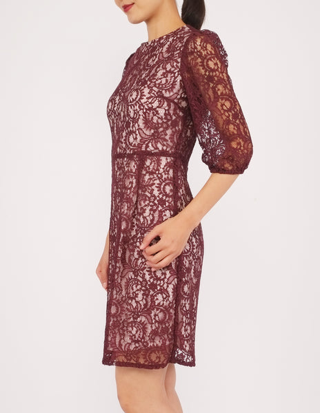 Elvie 3/4 Sleeves Lace Dress (Plum)