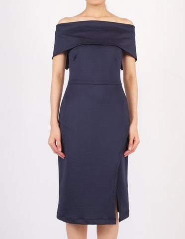 Elvira Off-Shoulder Split Dress (Navy)