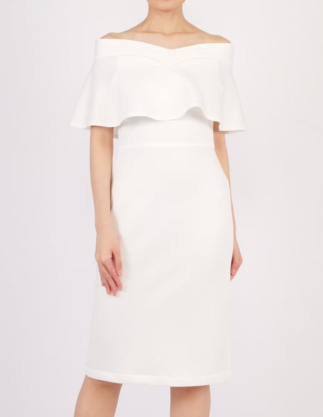 Ember Flounce Off-Shoulder Dress (Ivory)