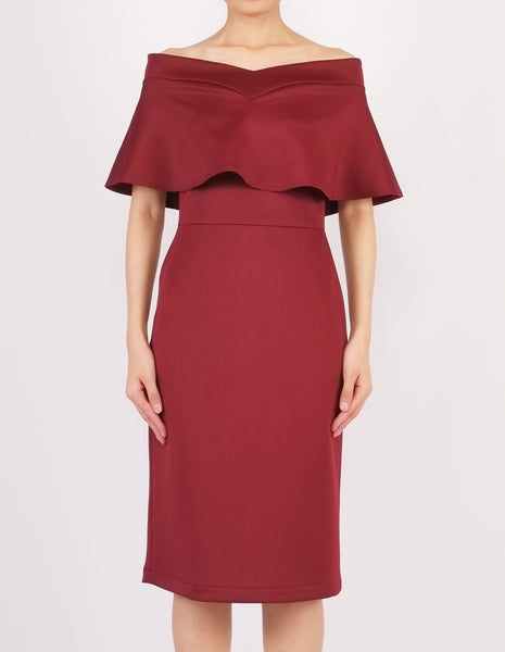 Ember Flounce Off-Shoulder Dress (Maroon)