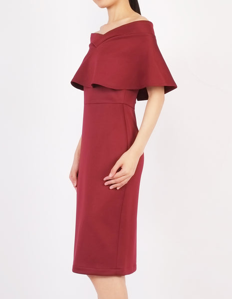 Ember Flounce Off-Shoulder Dress (Maroon)