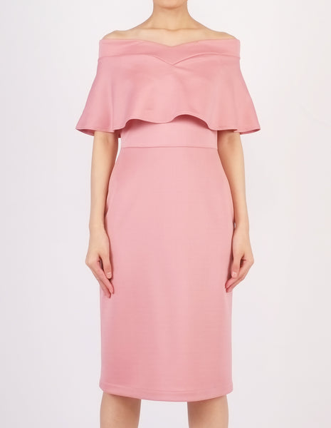 Ember Flounce Off-Shoulder Dress (Pink)