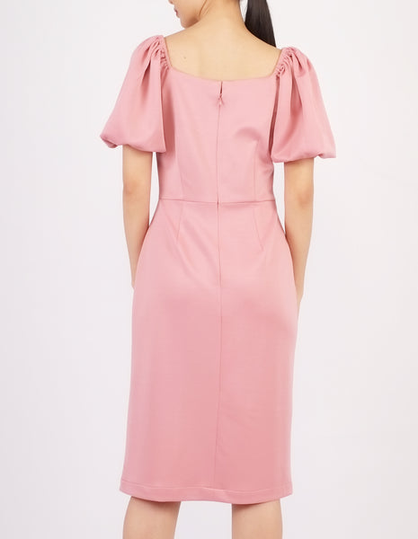 Ena Puff Sleeves Midi Dress (Pink)
