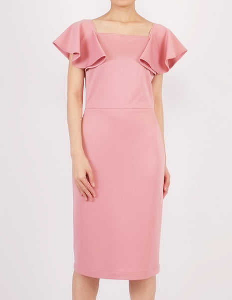 Eris Flounce Sleeves Midi Dress (Pink)