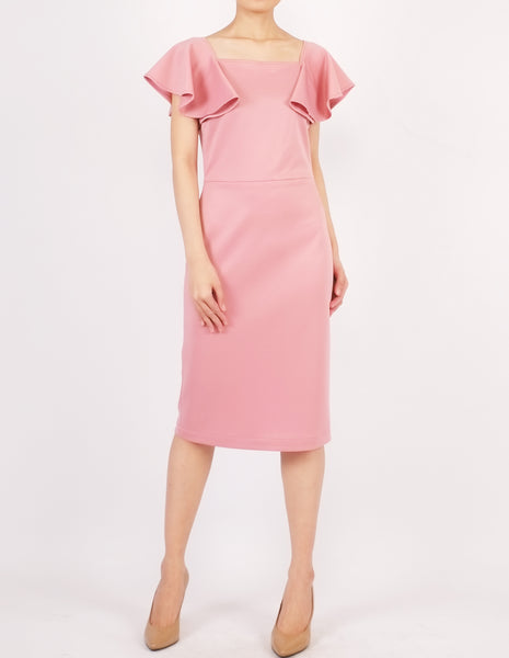 Eris Flounce Sleeves Midi Dress (Pink)