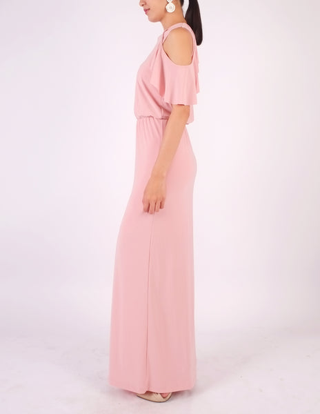 Essie Cold Shoulder Maxi Dress (Blush Pink)