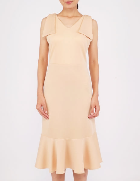 Eugenia Bow Detail Dress (Beige)