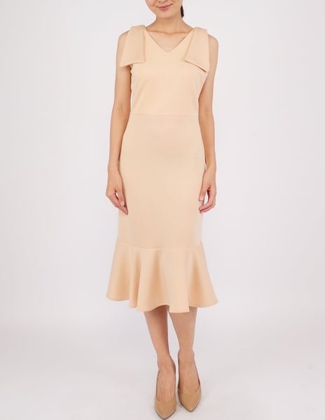 Eugenia Bow Detail Dress (Beige)