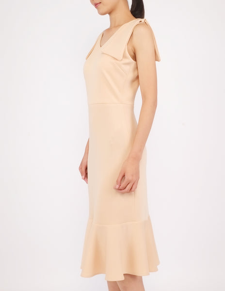 Eugenia Bow Detail Dress (Beige)
