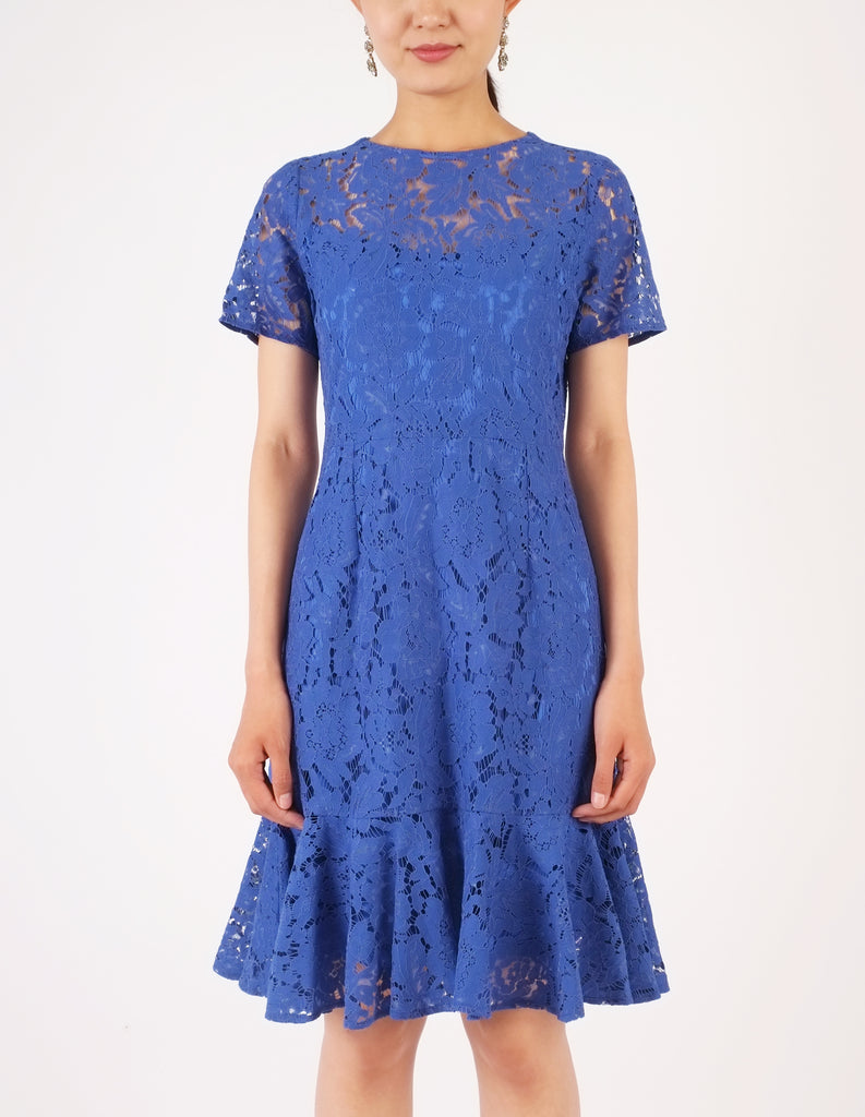 Eula Lace Flounce Hem Dress (Royal Blue)
