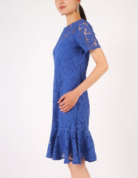 Eula Lace Flounce Hem Dress (Royal Blue)